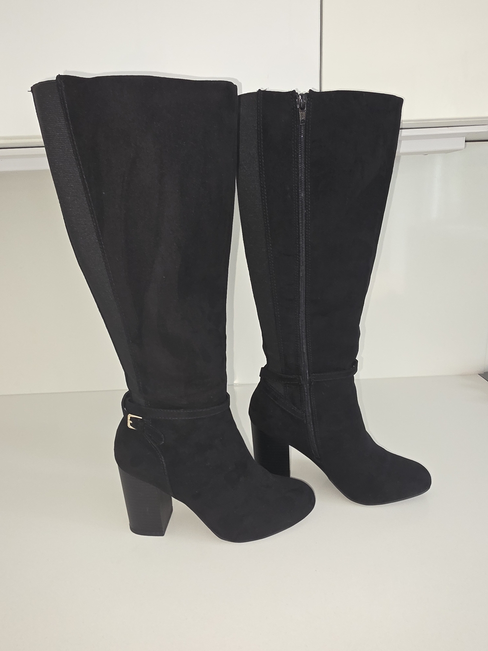 LC Lauren Conrad Black Wide Calf Knee High Block Heel Boots